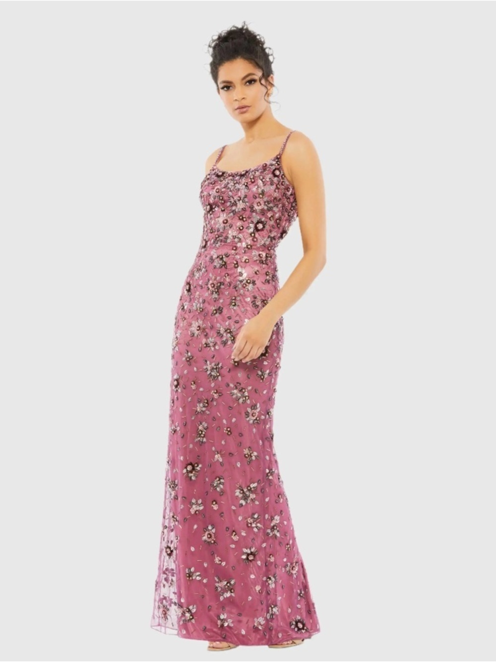 Mac Duggal 5477 Pink Floral Embellished Scoop Neck Evening Gown Size 6 NWT